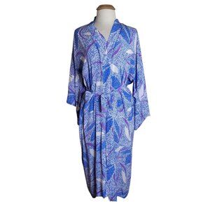 Golden Deer 100% Silk Kimono Size S Blue White Purple Print